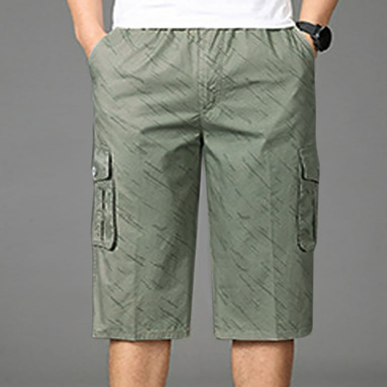 Men's Capri Pants with Multi Pockets Cargo Shorts Twill Elastic Below Knee  Shorts Ourdoor Casual Lightweight Hiking Shorts : : Clothing