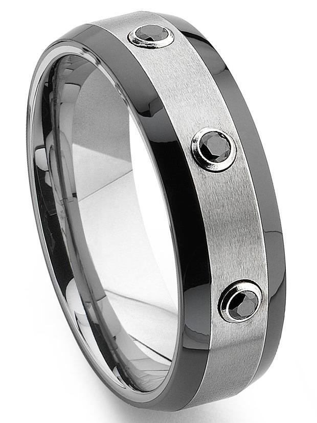 Titanium Kay Tungsten Carbide Black Diamond Two Tone Comfort Fit Mens