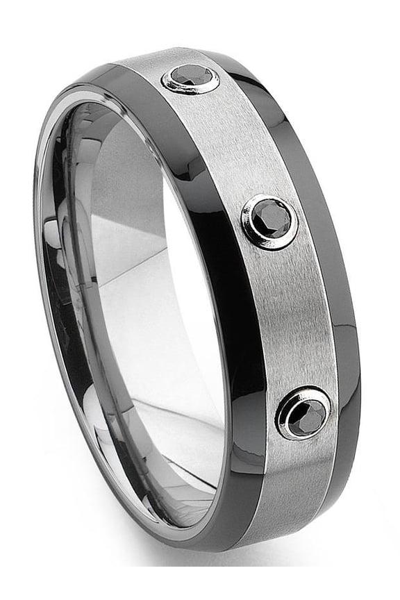 Tungsten Carbide Black Diamond Two Tone Comfort Fit Mens Wedding Band Ring Sz 11.5