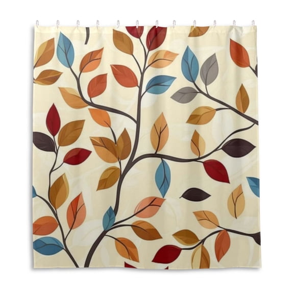 Colorful Leaves Art Shower Curtain Liner 66x72 Inch Waterproof Shower Curtains Decorative Bathroom with 12 Pack Hooks