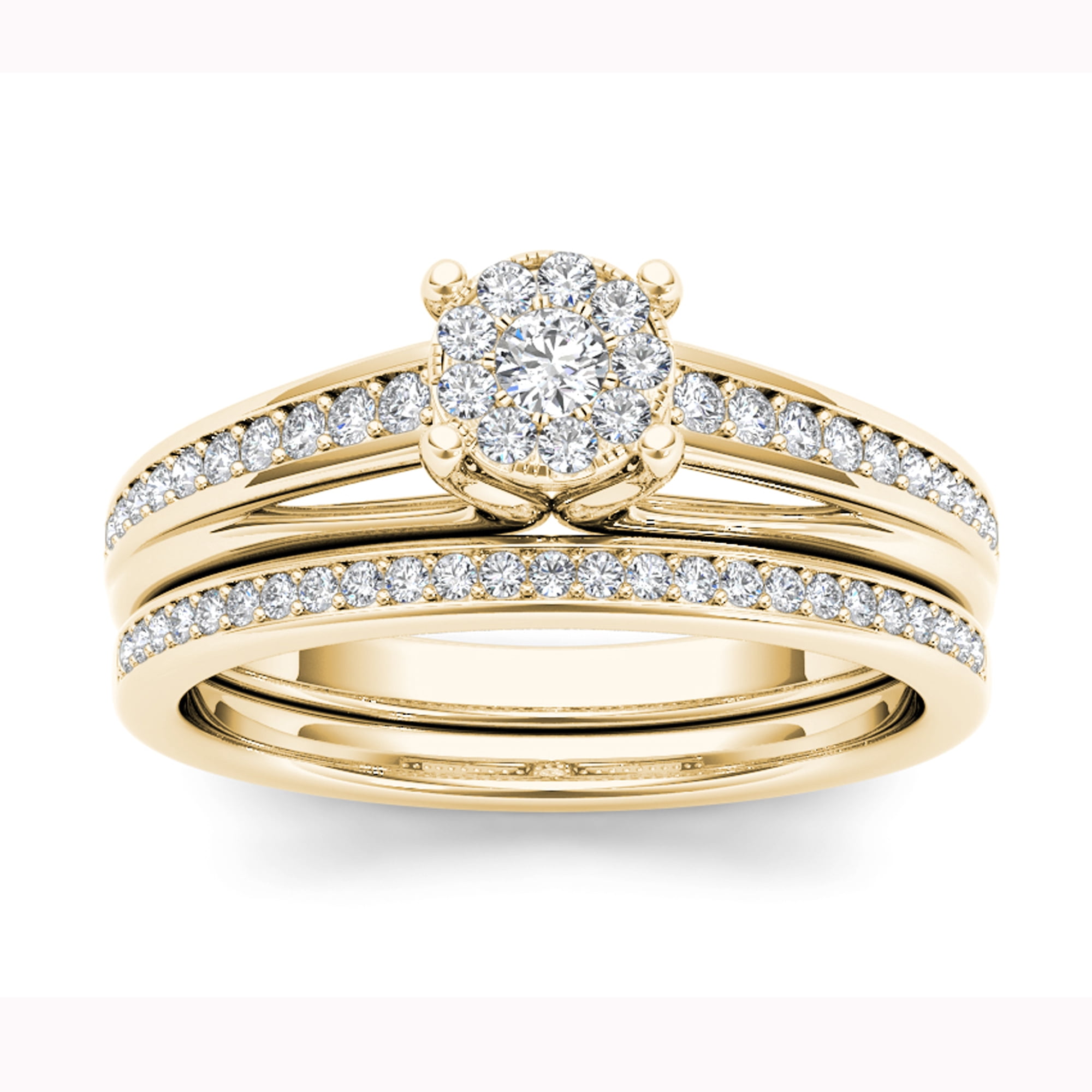 3/8 Carat T.W. Diamond 10kt Yellow Gold Cluster Engagement Ring Set