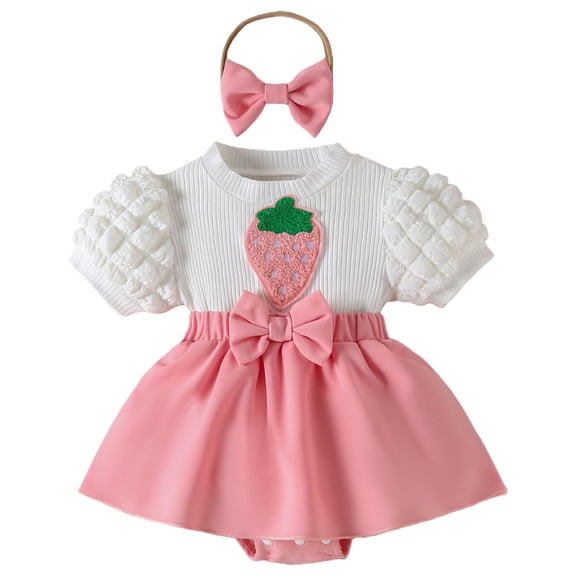 Ymyiu Short Sleeve Romper Baby Girl Toddler Baby Girl Outfit Romper Jumpsuit Sleeveless Flared Overalls Kids Bell Bottoms 3 6 Months (Pink,3-6 Months)
