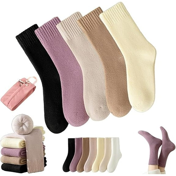 Saturatione Winter Thermal Socks,Winter Warm Solid Mid Calf Socks for Women,Soft Thick Comfortable Knit Crew Boot Sock(5pc-a)