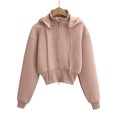 thumbnail image 5 of Women's Zip Up Hoodies Long Sleeve Crop Tops Solid Color Casual Drawstring Hooded Fleece Sweatshirt Jackets with Pockets Fall Clothes Light Pink L, 5 of 8