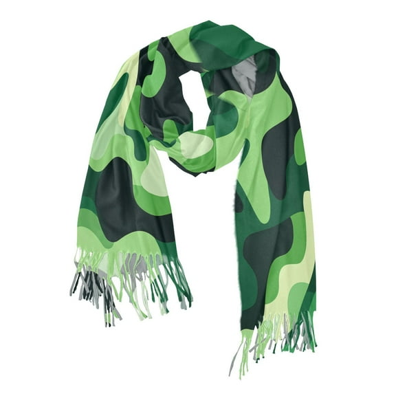 FORMRS Womens Scarf Winter Soft Long Big Warm Shawls Wrap Tassel Scarves, Green Camouflage Pattern