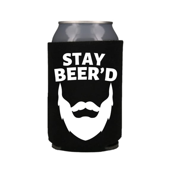 Funny Beer Can Cooler, Stay Beer'd, Funny Coolies Drink Accessory, Beer Sleeves, Party Gift Favors (Black)