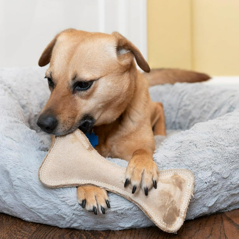 SPOT Dura-Fused Leather Bone Dog Toy with Squeaker, Durable