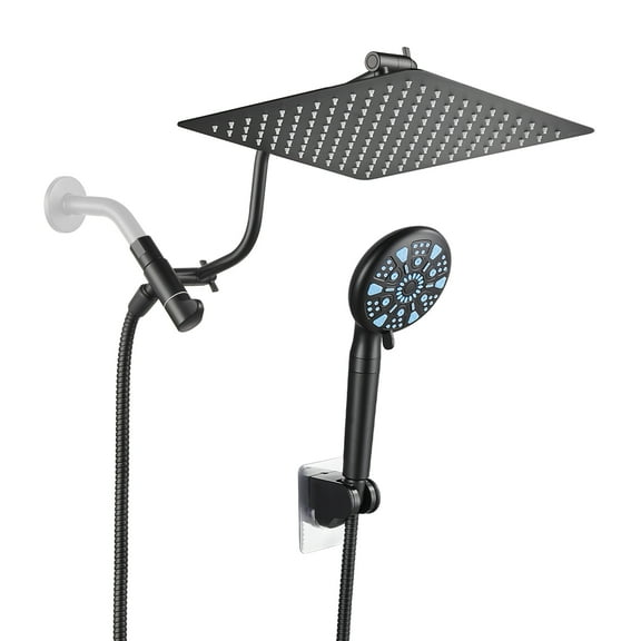 Cobbe 12 Inch All Metal 3-Way Rain Shower Head, High Pressure Dual Shower Heads with Handheld Spray Combo, 9 Spray Filtered Shower Head, Matte Black