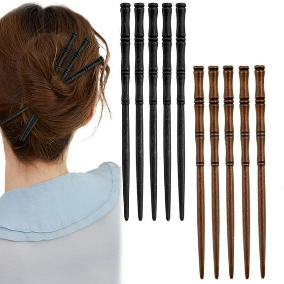 Wooden Hair Sticks - Hair Chopsticks for Women 10 Pcs - Retro Hairpins for Long Hair - Bamboo Shape Hair Pins - Decorative Hair Holder Accessories for Ladies, Girls for Parties, Daily Use