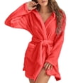 thumbnail image 3 of WZXFASHION Robe de Pyjama en Peluche pour Femmes, Couleur Unie, à Manches Longues, avec Poche, à Capuche, Longueur Genou, Courte, Tenue d'Intérieur, Peignoir WomenRobes Rouge XXXXXL, 3 of 7