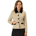thumbnail image 2 of INSPIRE CHIC Manteau Caban d'Hiver pour Femme Élégant à Col Rabattu Contrastant avec Poches, Simple Boutonnage, Camel m, 2 of 5