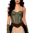 thumbnail image 5 of Conairie Women's Bustier Corset Top Lace Boned Solid Color Spaghetti Strap Fitted Mesh Bonded Party Going Out Cami Tops Army Green L, 5 of 5
