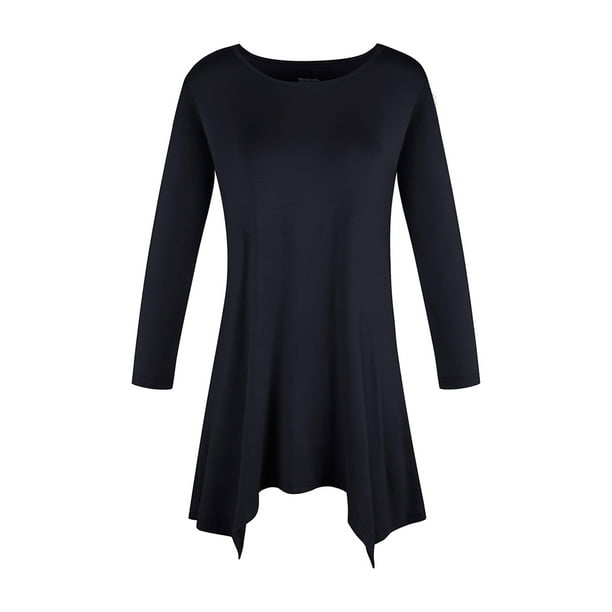 SAYFUT Womens Swing Tunic Tops 3/4 Sleeve Loose Fit Black Basic Shirt ...