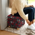 thumbnail image 5 of SCRAWLGOD Skull Rose Leaf Print Red Gray Ottoman Slipcover, Comfortable Foot Stool Sofa Slipcovers Washable Square Footrest Covers with Elastic Bottom, 5 of 7