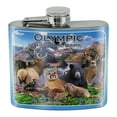 thumbnail image 1 of Olympic National Park Washington WA Animals Cougar Bear Elk Beaver Stainless Steel 5oz Hip Drink Kidney Flask, 1 of 4