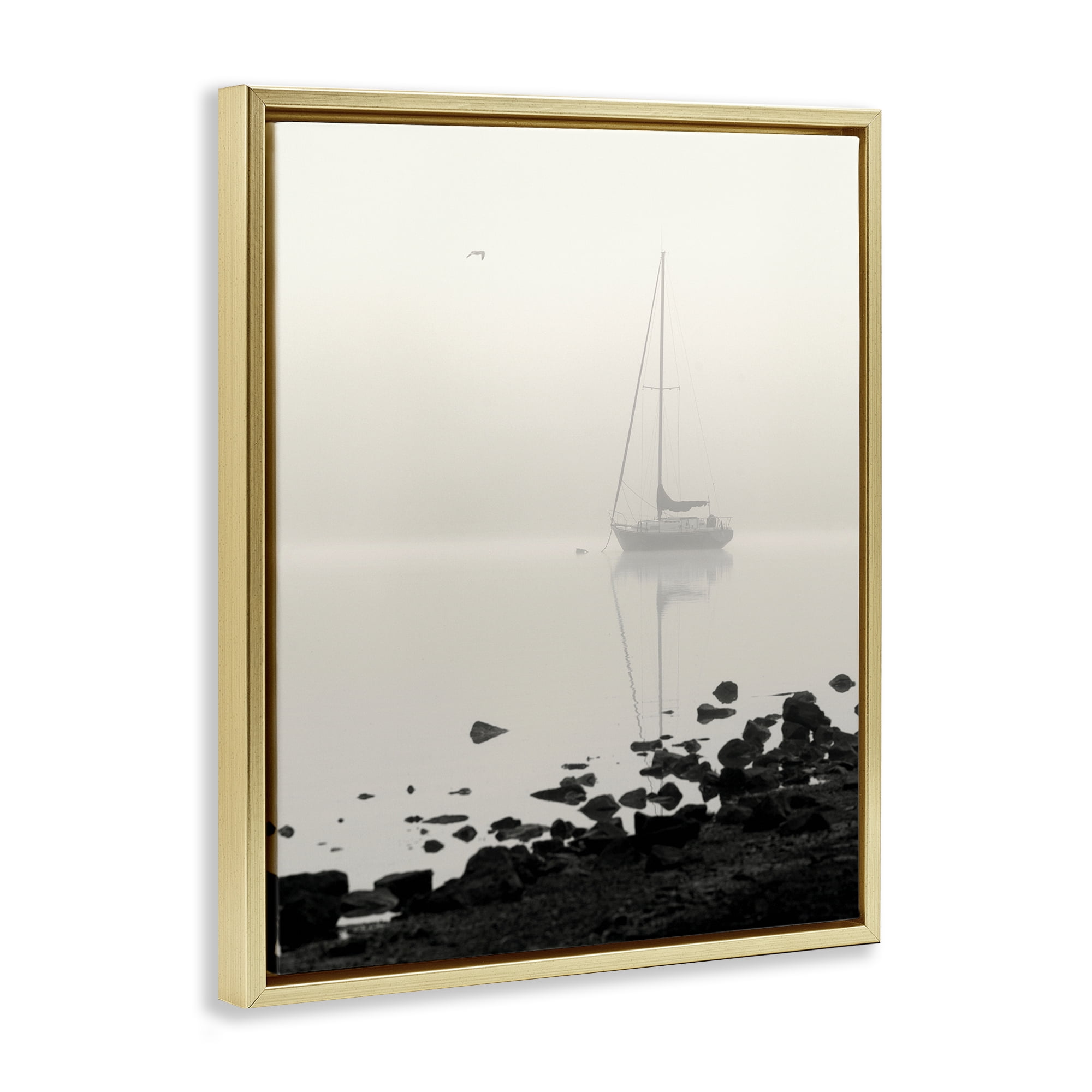 Stupell Industries Moored In Fog Gold Framed Floater Canvas Wall Art, design by Nicholas Bell