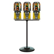 Gumball Machine with Stand - 3 Yellow Vending Machines Bundled with Refill - Cylinder Bank Bubble Gum Machine for Kids - Commercial Gumball Capsule Bouncy Ball Machine