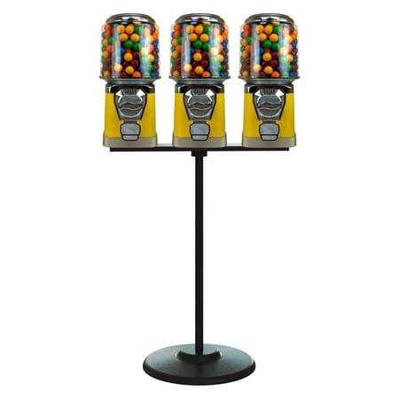 Gumball Machine with Stand - 3 Yellow Vending Machines Bundled with Refill - Cylinder Bank Bubble Gum Machine for Kids - Commercial Gumball Capsule Bouncy Ball Machine