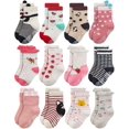 thumbnail image 1 of RATIVE Calcetines de vestir de algodón antideslizantes y antideslizantes con agarraderas para bebés, niños pequeños, niñas (6-12 meses, 12 pares/RG-93x), 1 of 1