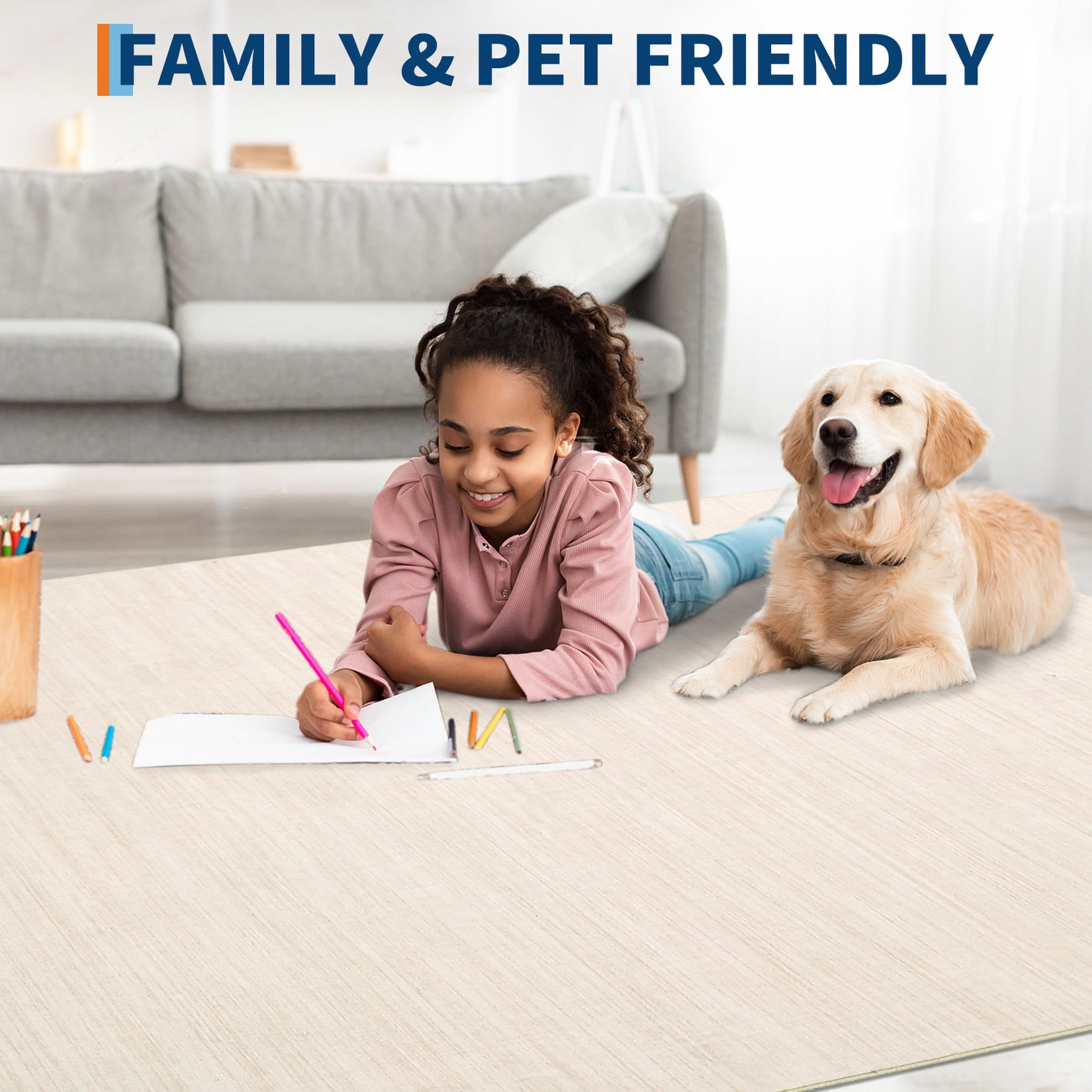 Garvee 5'x7' Modern Solid Color Area Rug with Non Slip TPR Backing, Washable Rugs Low Pile Non Shedding Indoor Carpet for Living Room Bedroom Home Office, Beige