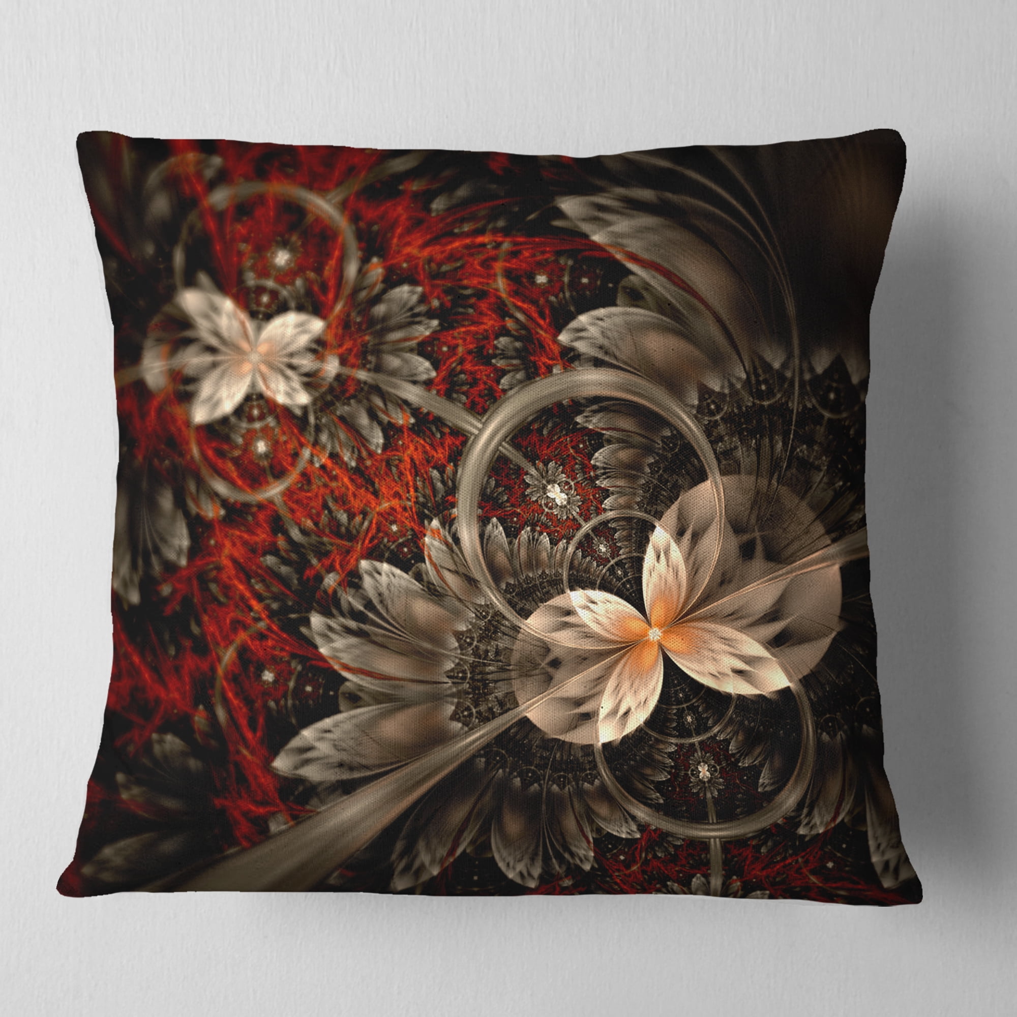 Designart Red and Orange Fractal Flower Pattern - Floral Throw Pillow - 16x16