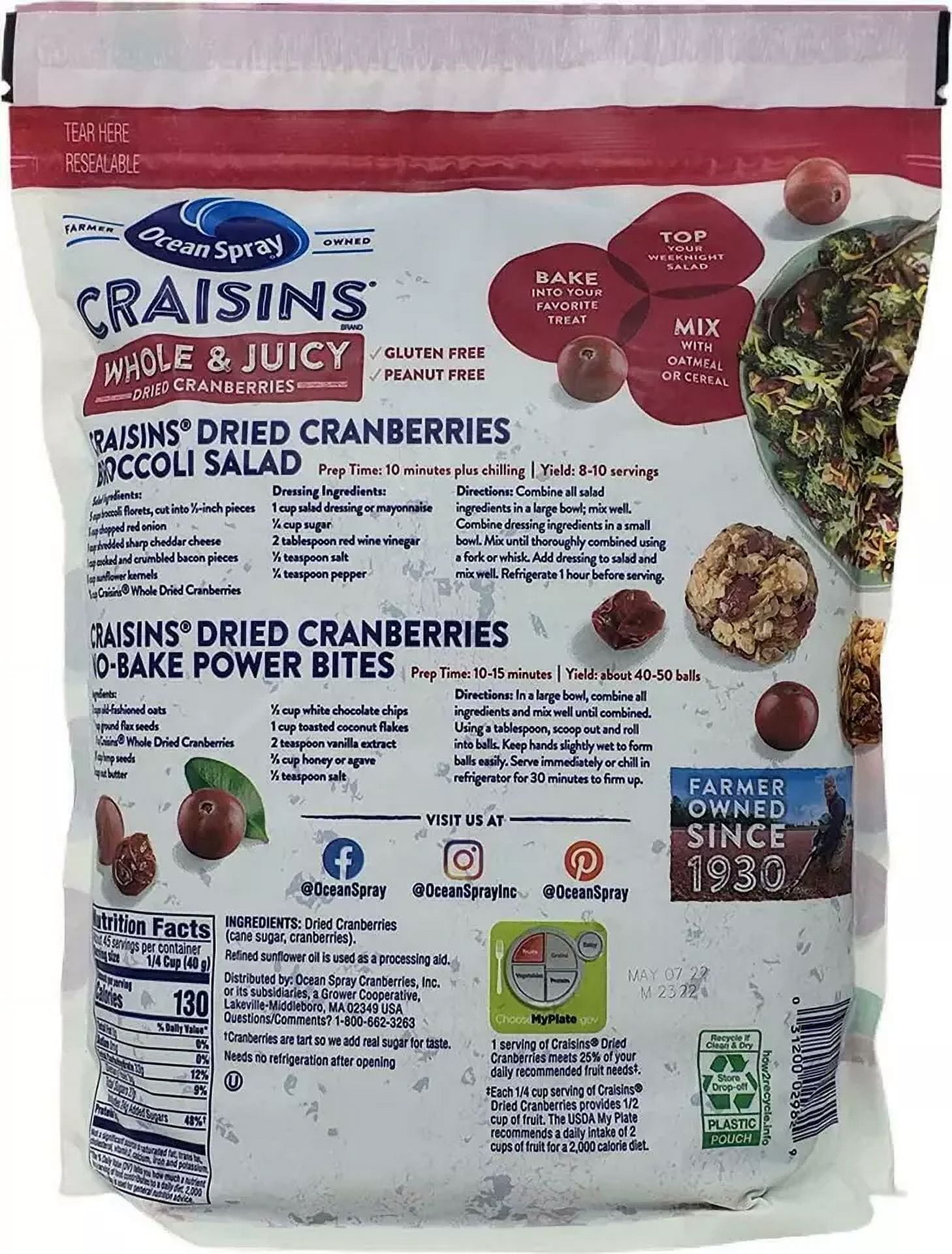 Craisins Dried Cranberries Whole & Juicy 64 oz