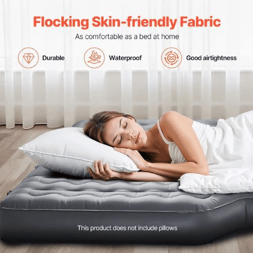 76.8x48.5x5.7 Inch Oxford Fabric Inflatable Car Air Mattress with Built-in Pump Gray No Headrests