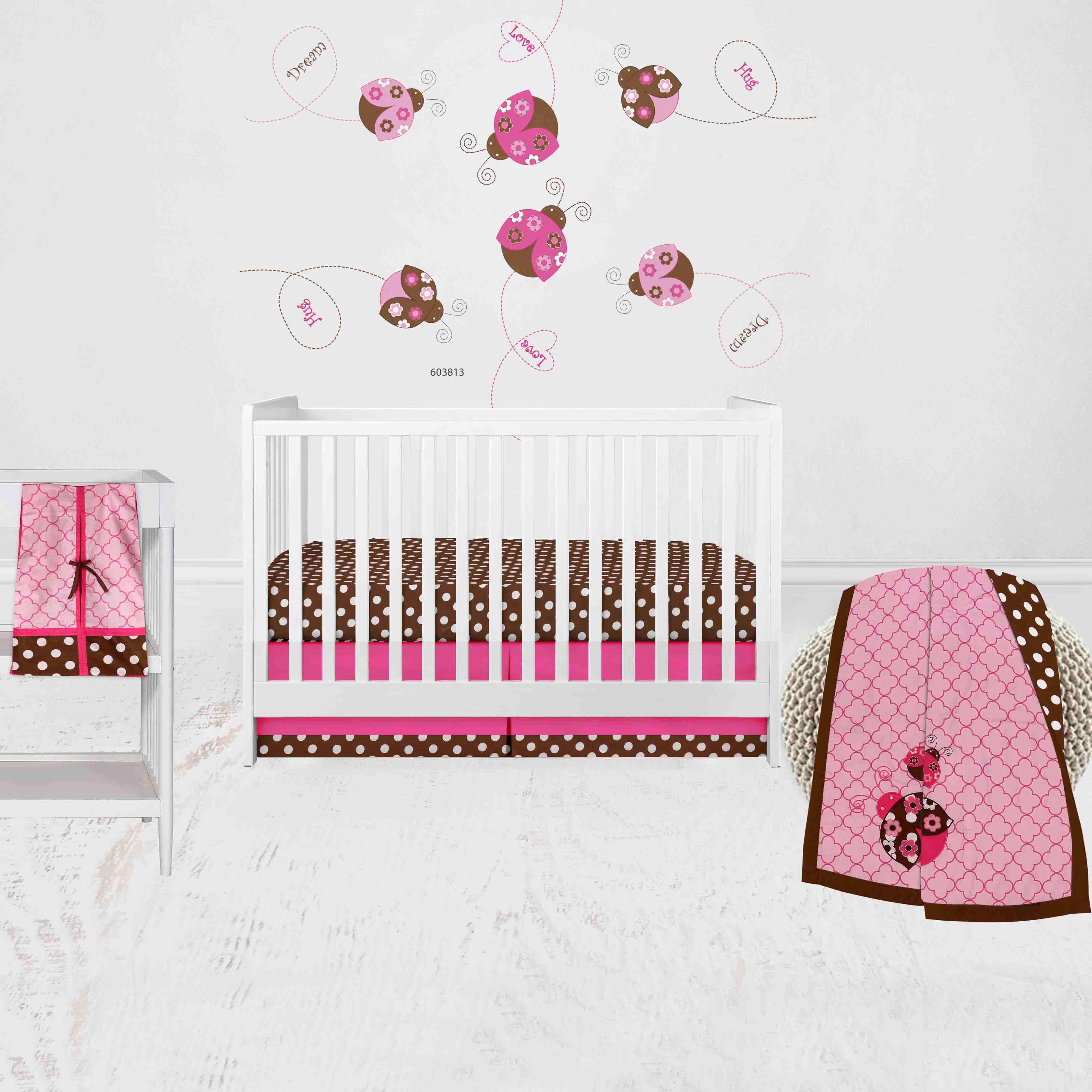 Bacati Ladybugs 4Piece Crib Bedding Set with Diaper Stacker Pink