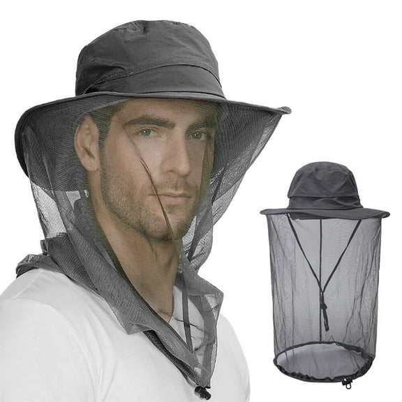 HOMEYA Mosquito Mesh Sun Hat with Head Net Outdoor Wide Brim, Bee Bug Protection for Fishing Hiking Gardening