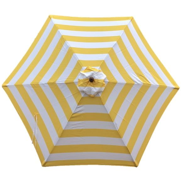 Covered Living 9ft Yellow and White Striped Patio Umbrella Canopy, Durable and UV-Protected