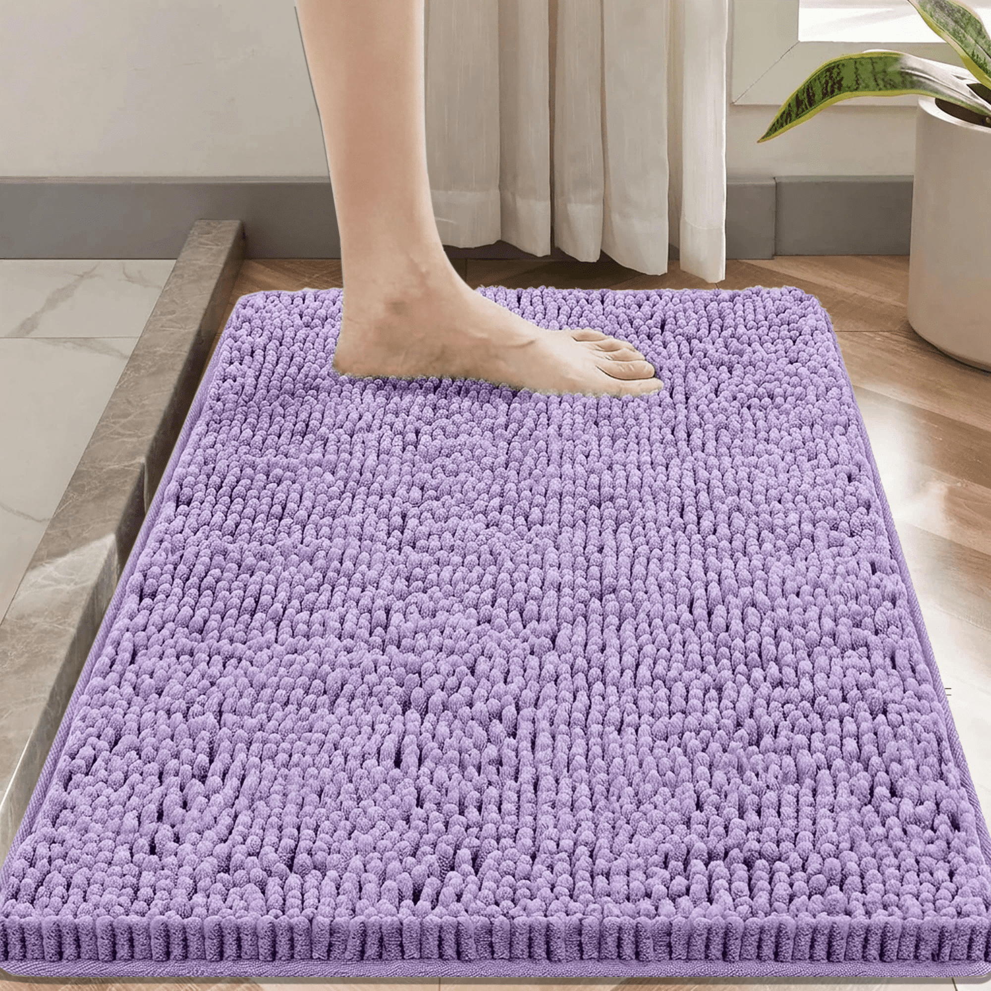 Evlmd Bathroom Rugs, Extra Soft Absorbent Shaggy Chenille Bath Rugs, Non-Slip Dark Purple Bath Mats for Bathroom Floor Tub and Shower, Home Decor Accessories, 24" X 59"