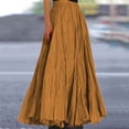 thumbnail image 2 of Yucgh Women's Pleated Solid Color Maxi Skirt with Large Swing, A-line Floor Length Skirt, Casual Flowy Skirt with Elastic Waist,Coffee,M, 2 of 8