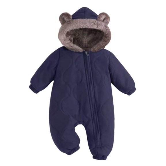 OJSFQUFP Baby Winter Fleece Lined Snowsuit Quilted Bear Ear Hooded Romper Full Zipper Warm Jumpsuit Outfit