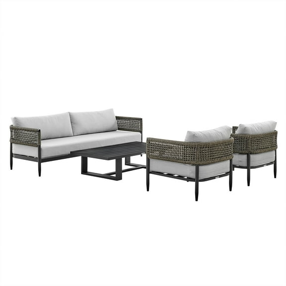 Outdoor Conversation Set Aluminum & Rope Patio Furniture 4 Piece Seating Set