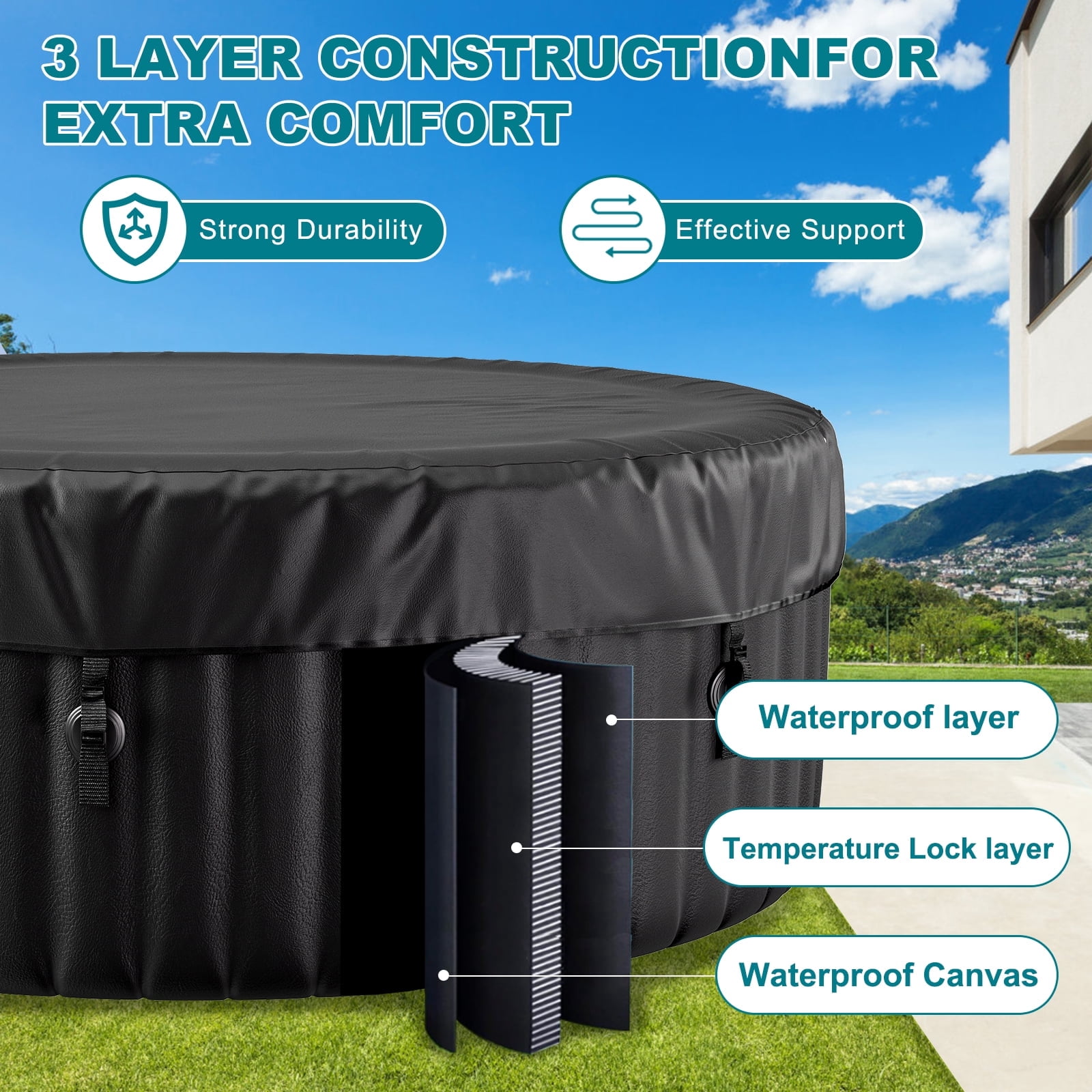 Lilypelle 72" X 72" X 26" Inflatable Hot Tub, 4 Person Portable Blow Up Hot Tub Square Portable Outdoor Spa with 130 Bubble Jets and Built in Heater Pump, Filter