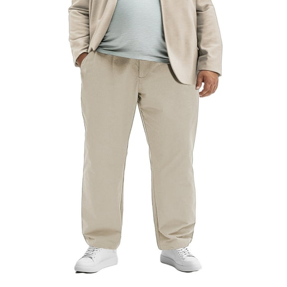 Ohebi Big & Tall Men’s Casual Pants 3XL-6XL – High Stretch Elastic Waist Pants with YKK Zipper Pockets, Comfortable Non-Bulky Fit for Daily Wear, Travel & Lounge