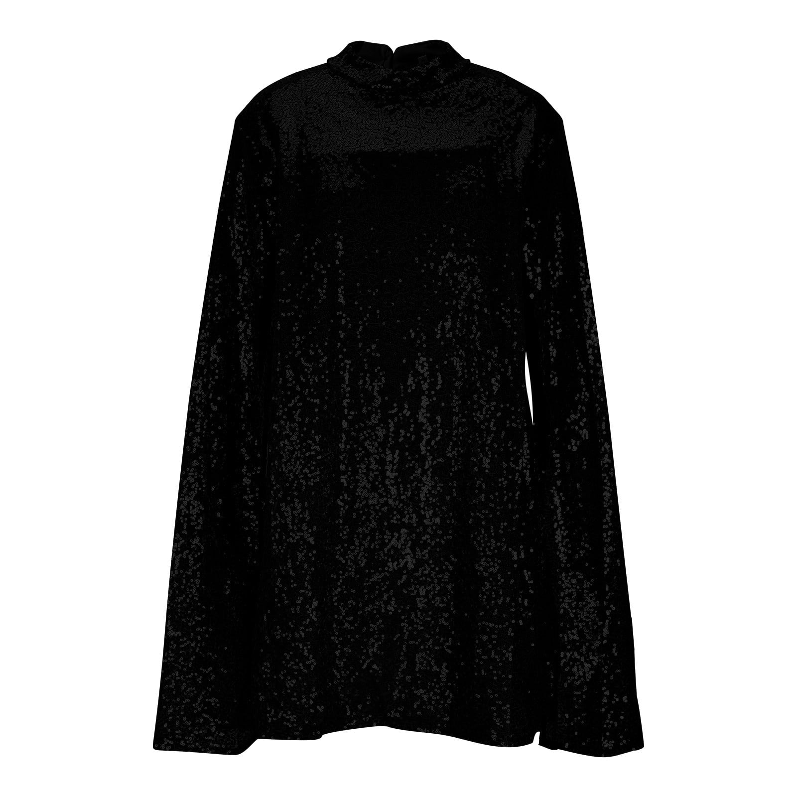 JGGSPWM Women's Sleeveless Solid Color Sequin Elegant Temperament Dress Long Sleeve Shiny Gold Cocktail Party Short Dress Black XL