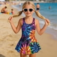 thumbnail image 3 of COEQINE Girls Swim Dress One Piece with Skirt & Liner, Scoop Neck Wide Strap V-Back Swimsuit, Cute Beachwear for Kids Ages 3-4, Polyester Spandex Blend, Colorful Tie-dye, 3 of 8