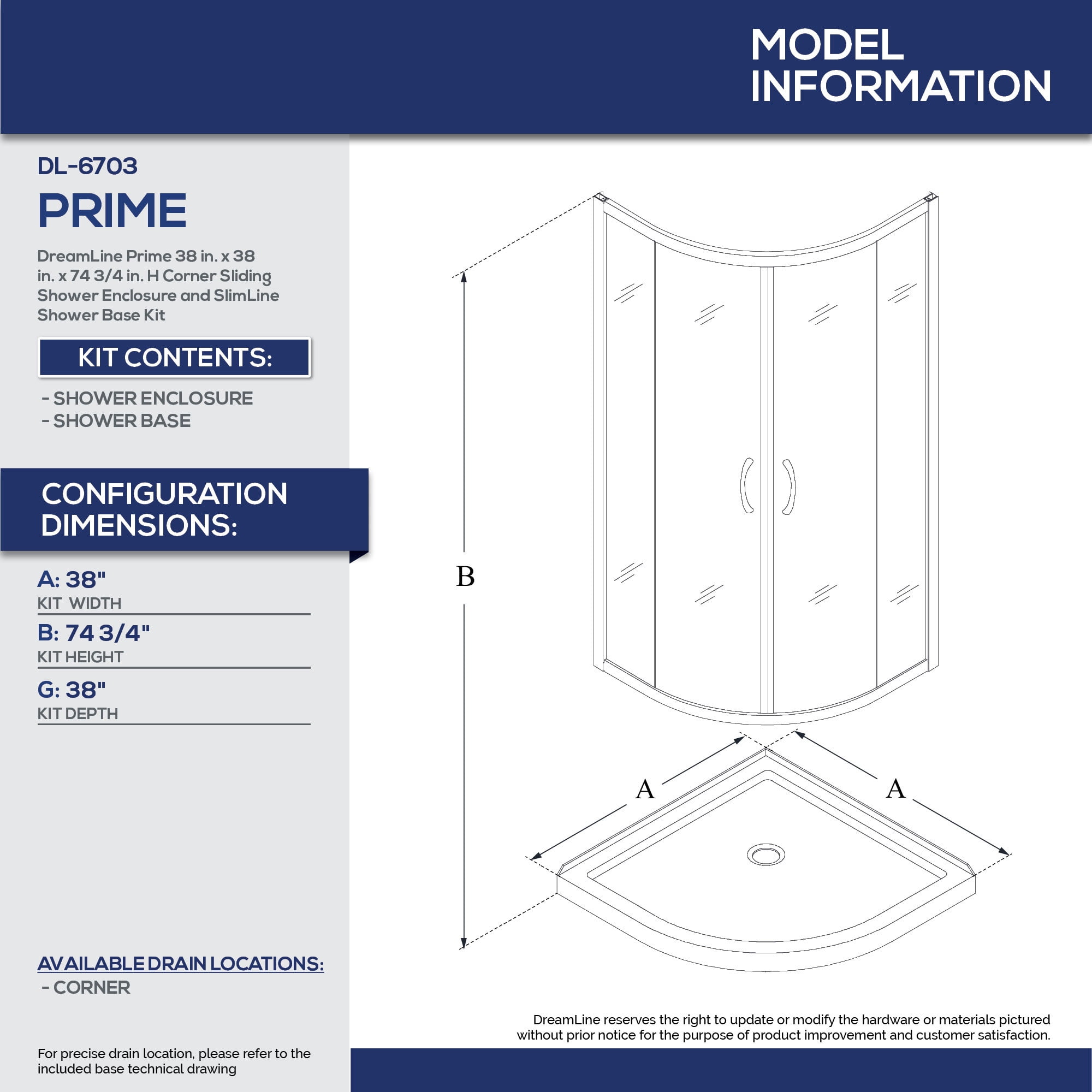 x 76 3//4 in Semi-Frameless Frosted Glass Sliding Shower Enclosure in Chrome with White Base and Backwalls DreamLine Prime 33 in
