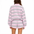 thumbnail image 3 of Women Striped Mock Neck Sweatshirt 2 Piece Outfits Oversized Pullover Elastic Waist Shorts Set Fall Lounge Set XL, 3 of 4
