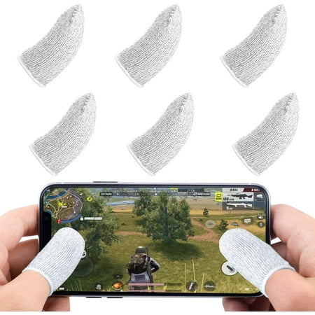 Mobile Game Controller Finger Sleeve Sets [6 Pack], Anti-Sweat Breathable Full Touch Screen Sensitive Shoot Aim Joysticks Finger Set for Knives Out/Rules of Survival-White