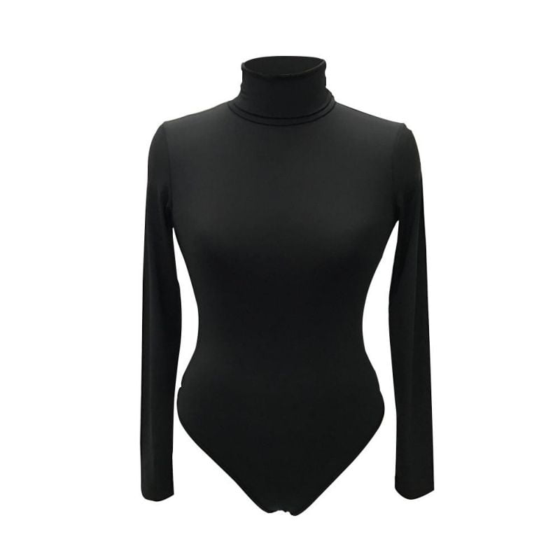 Mvefward Womens Turtleneck Long Sleeve Leotard Basic Solid Color Jumpsuit Bodysuit