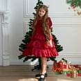 thumbnail image 3 of KelaJuan Girls Christmas Evening Dress Short Puff Sleeve Tiered Ruffle Princess Dress with Bow Decor, 3 of 6