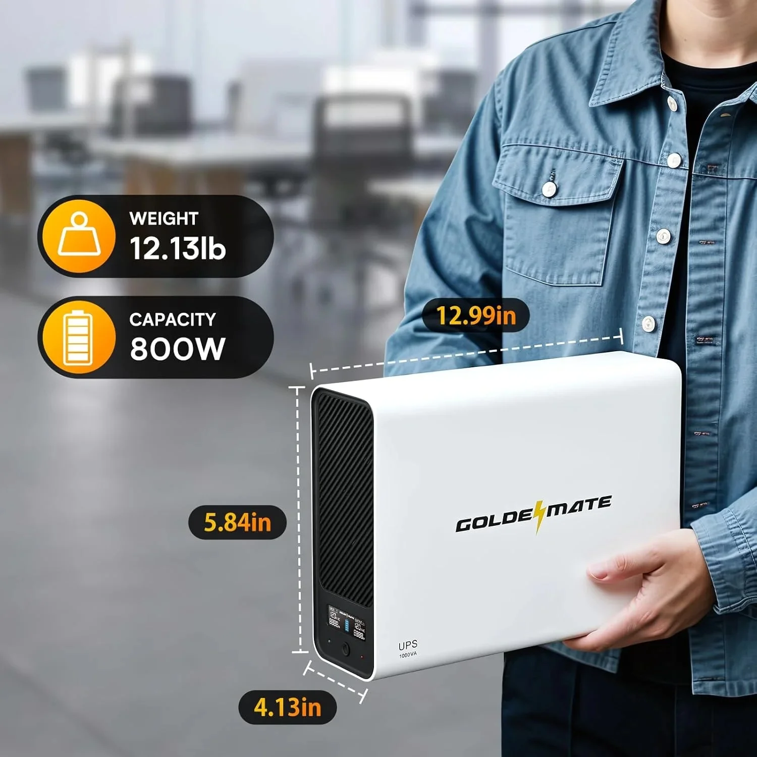 GOLDENMATE 1000VA/800W Lithium UPS Battery Backup and Surge Protector, Backup Battery Power Supply with LiFePO4 Batteries(230.4 Wh), Sinewave UPS System, 10 Years Lifespan, 8 Outlets, LCD Display