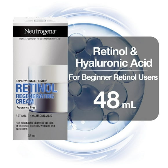 Neutrogena Anti Aging Retinol Face Cream with Hyaluronic Acid, Rapid Wrinkle Repair Regenerating Moisturizer, Fragrance Free, Paraben Free, Oil Free, 48 mL