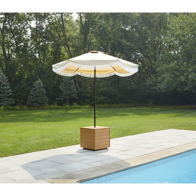 better homes and gardens avila modern beach umbrella patio table Better Homes & Gardens Ezra Outdoor Hdpe Umbrella Table, Teak