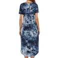 thumbnail image 5 of VSSSJ Womens Short Sleeve V Neck Summer Midi T Shirt Dresses Tie-Dye Printed Solid Color Pockets Casual Loose Split Swing Long Dress Navy S, 5 of 5