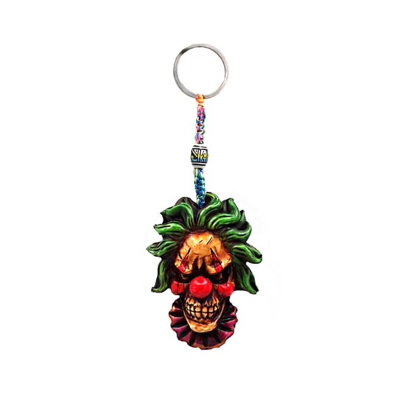 Evil Clown Halloween Horror 3D Figurine Keychain Multicolored Macramé Metal Ring - Handmade Gifts Boho Car Keys Bag Accessories