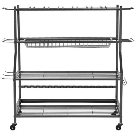 KFFKFF Fishing Rod Holder for 15 Rods  Portable Rack Cart with Wheels Organizer for Fishing Gear and Accessories Ideal for Indoor Storage in Garage or Home Suitable for Tackle Box and Reel Storage