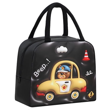 NIETEIN Lunch Bag Box Insulated Cooler Portable Reusable (Yellow Car)